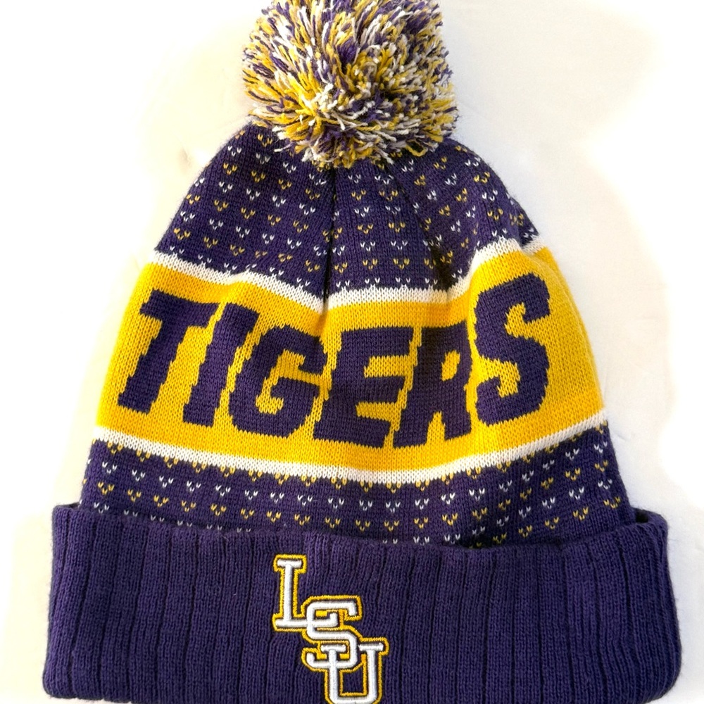 LSU Tigers Knit Beanie Top of World Hat Cap Pom Louisiana Purple Gold NWT NCAA